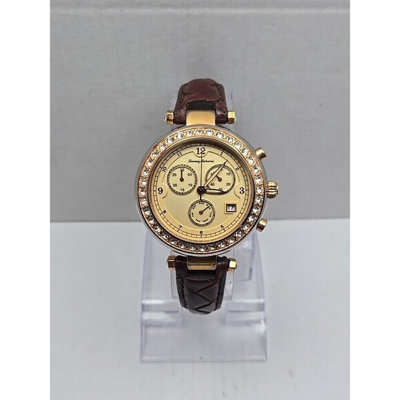 Tommy Bahama Womens Swiss Quartz Crystal Bezel Brown Leather Watch New Battery main image 4